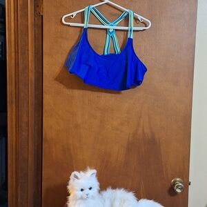 Xhilaration Blue Bikini Top with Striped Straps